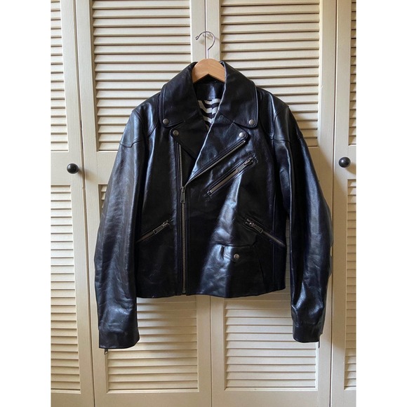 $1025 Noon Goons Public Image Black Leather Motorcycle Biker Jacket Men Size L